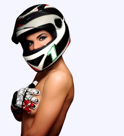 topless girl in a racing helmet